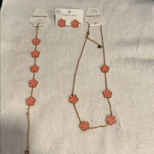 Pink Flower Stainless Steel Jewelry Set
